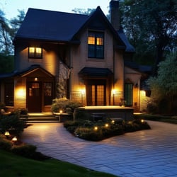 House in Sherwood Oregon with outdoor security lights and landscape lighting