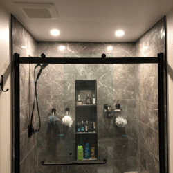 Bathroom remodel recessed cans over shower and exhaust fan in Sherwood by Classic Electric