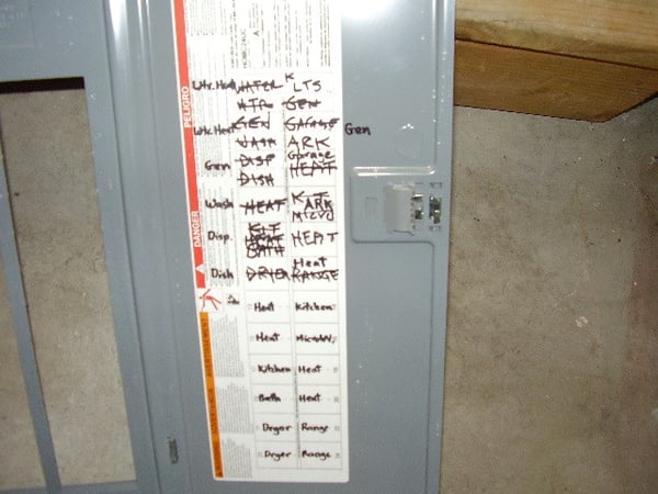 Electrical panel schedule that was not labeled correctly