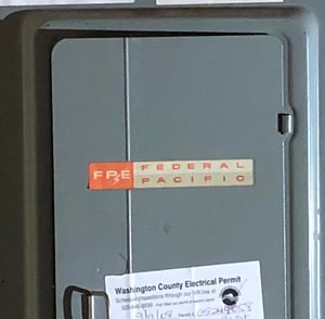 Label Identifying a Federal Pacific Electrical Panel in Sherwood Oregon
