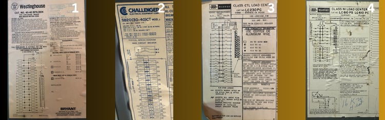 Four different electrical panel schematics