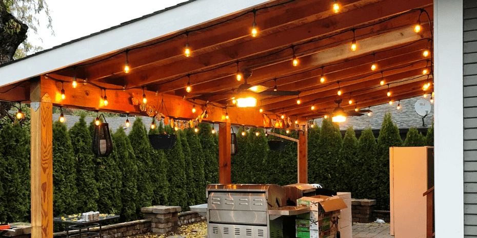 Outdoor patio lights and ceiling fan